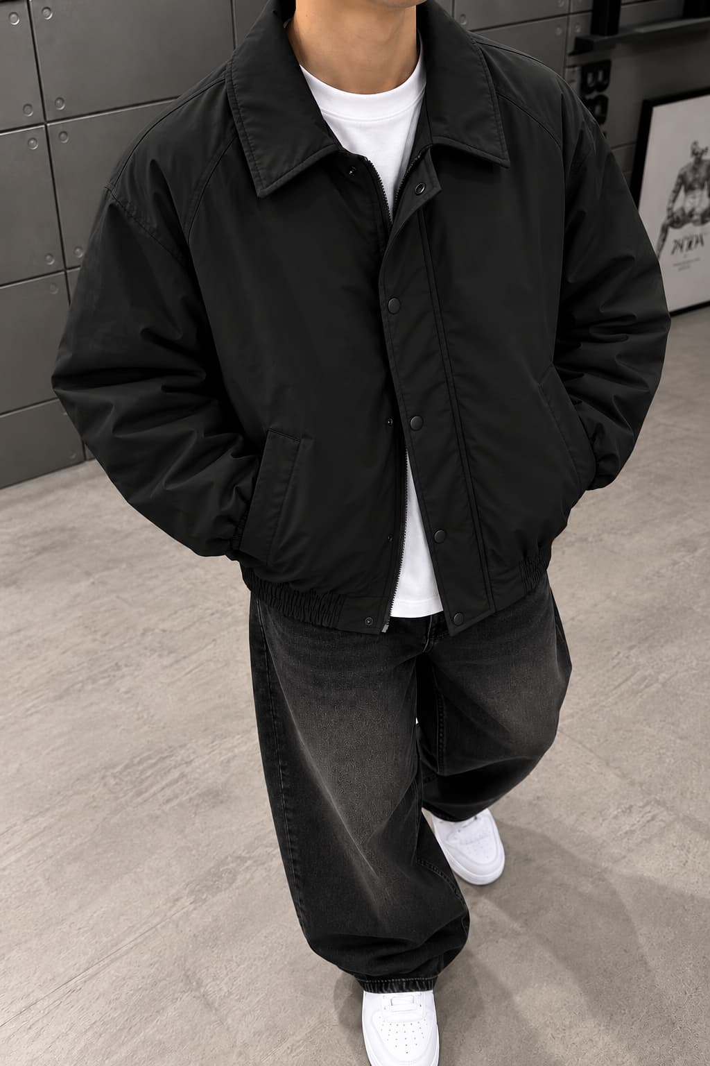 Siyah Düz Bomber