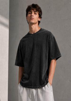 ASİT YIKAMA T-SHIRT - SİYAH